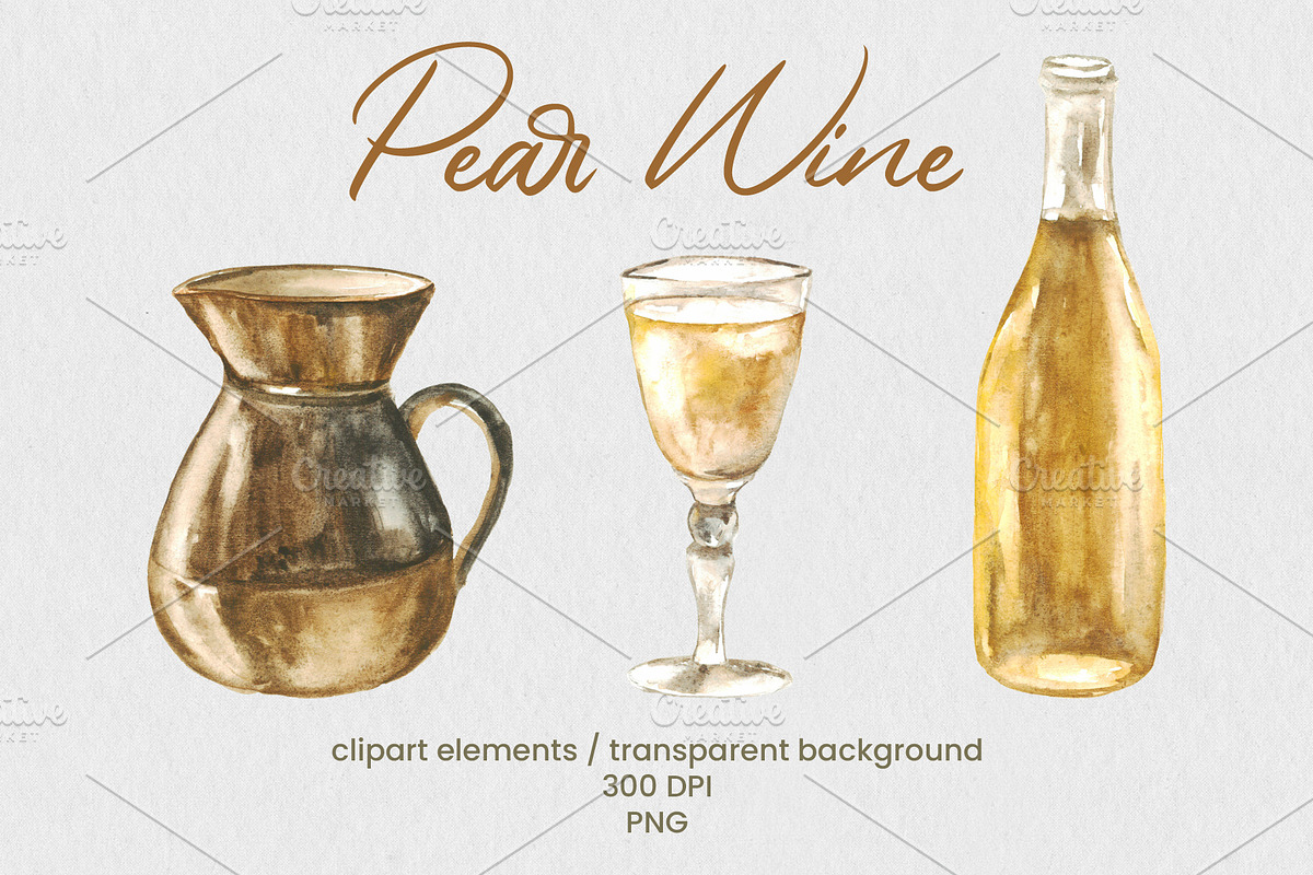 Pear Wine - Fruit Watercolor Clipart, a Decorative Illustration by foxsong (Photo 7 of 16)