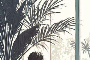 Young woman in wheelchair enjoying sunlight in a botanical setting, an Illustration by AS photostudio