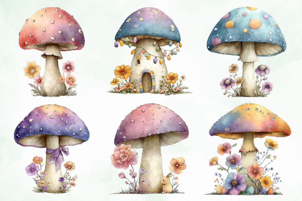 Whimsical Easter Mushroom Clipart, an Illustration by Creative Art (Photo 5 of 7)