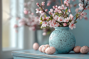 Easter eggs with tree branches in vase, a Nature Photo by AlyaAnd
