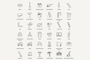 36 Building Construction Line Icons