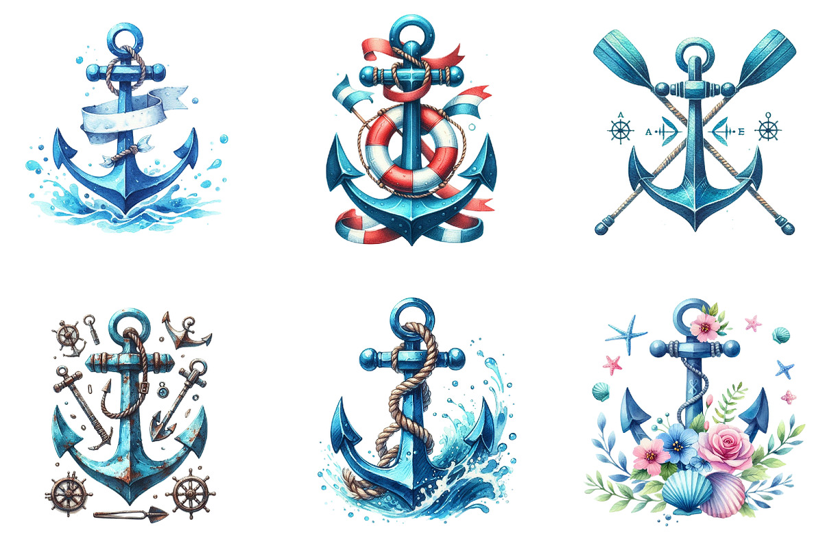 Blue Anchor Clipart Bundle PNG, an Illustration by DreamArtGraphic (Photo 2 of 3)