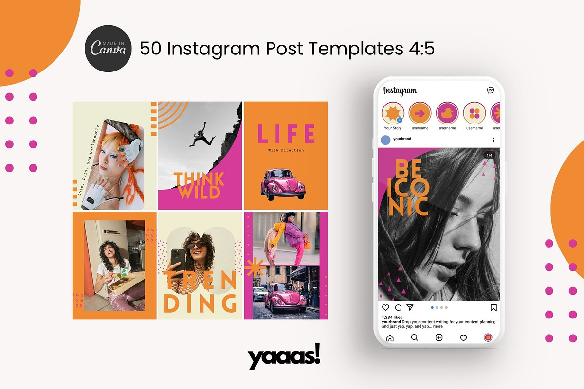 Bold Orange Pink Instagram Templates, a Social Media Template by Yaaas Design (Photo 4 of 12)