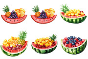 Watermelon Boat with Fruit Clipart, an Illustration by Pixels.Craft (Thumbnail 4 of 9)