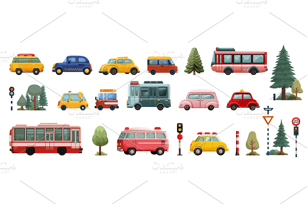 Transportation flat cartoon. Cars, a Transportation Illustration by Stock-Smart-Start