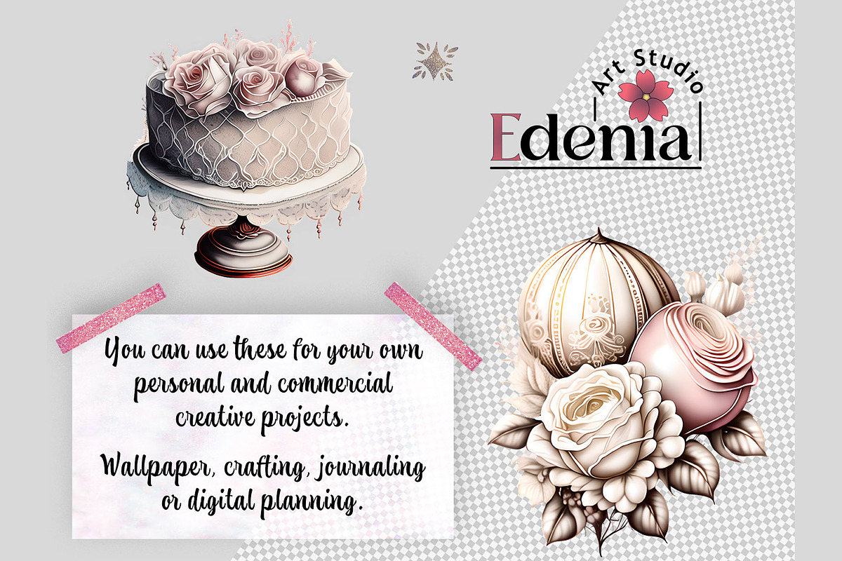 Vintage Romantic Wedding Cliparts, a Seasonal Illustration by EdeniaArtStudio (Photo 2 of 8)
