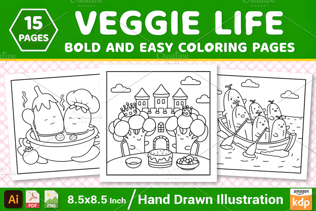 Veggie Life Bold and Easy Coloring, a Decorative Illustration by Design Station (Photo 1 of 3)