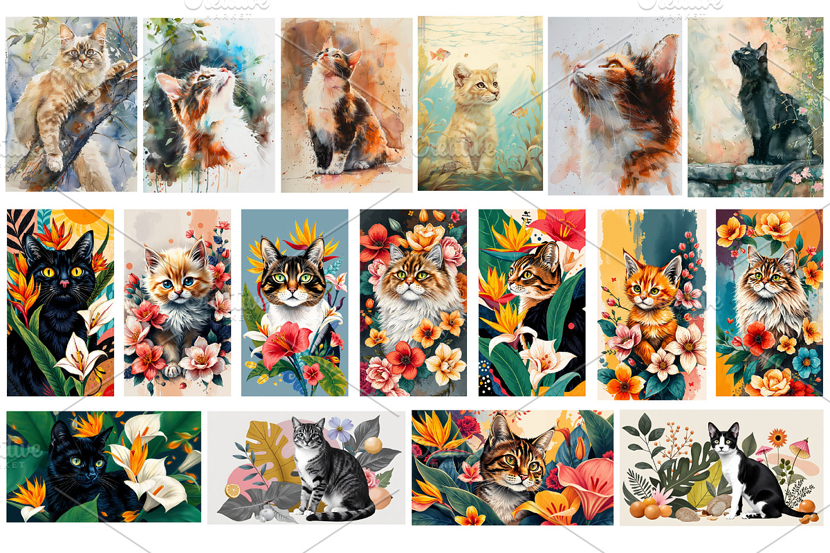 Cat Wall Art Prints Set, Cat Posters, an Animal Photo by Chipshpow Graphics (Photo 3 of 7)