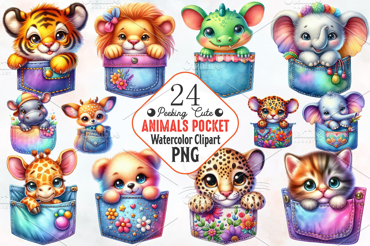 Peeking Cute Animals Pocket Clipart, an Illustration by RobertsArt (Photo 1 of 7)