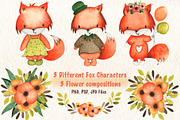 Happy Foxes Watercolor Collection, an Animal Illustration by TanataDesign (Thumbnail 4 of 7)