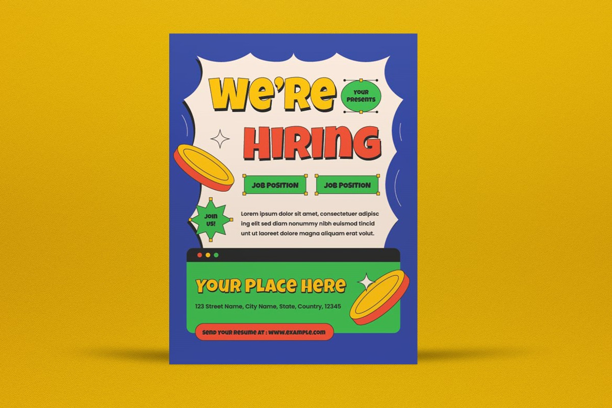 Retro We're Hiring Flyer, a Flyer Template by graphicook (Photo 2 of 3)
