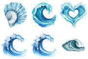 Ocean Waves Watercolor Bundle, an Illustration by Pixels.Craft (Thumbnail 3 of 8)
