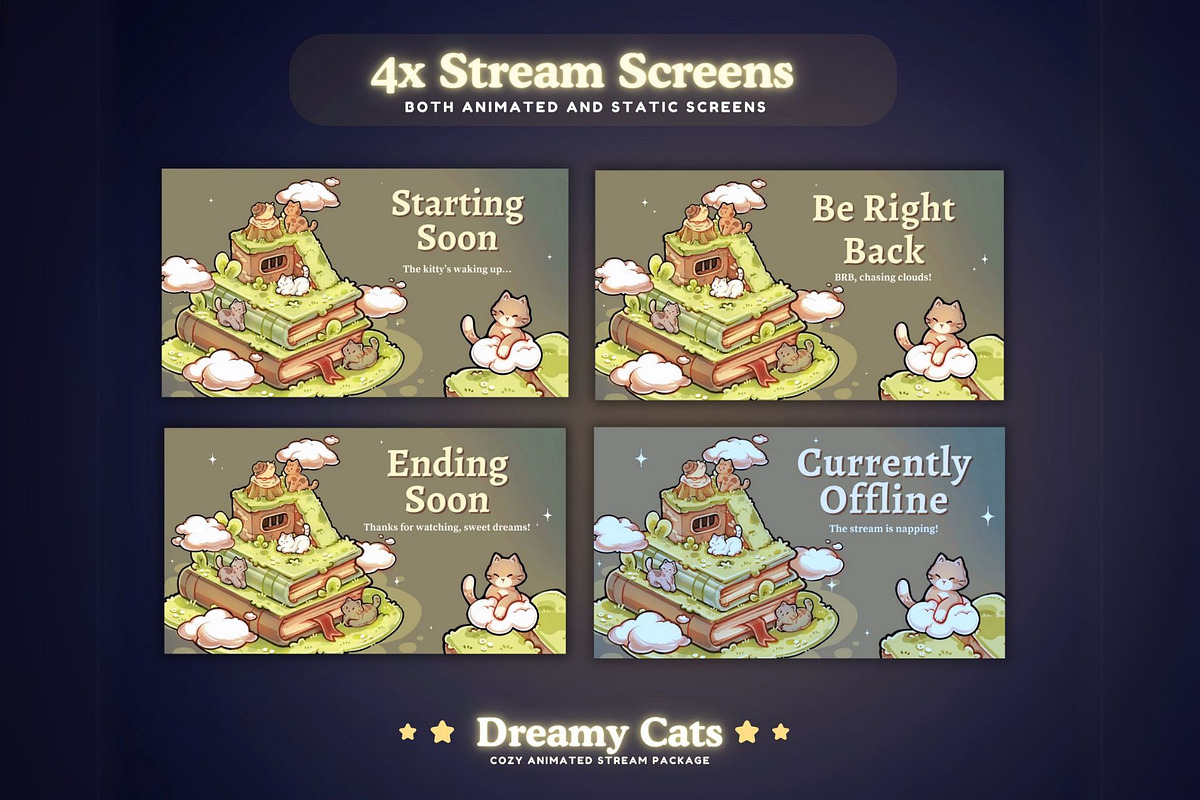 Dreamy Cats Animated Stream Package, a Social Media Template by TheDoodleSweets (Photo 3 of 7)