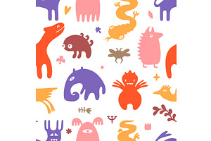 Surreal Creatures Seamless Pattern