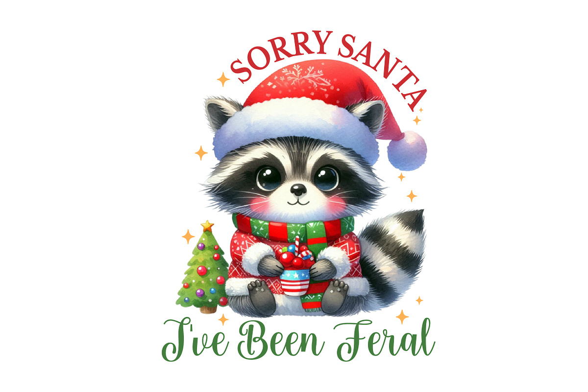 Vintage Funny Raccoon Christmas Png, a Seasonal Illustration by Rose Art (Photo 1 of 5)