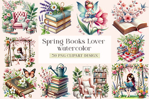 Spring Books Lover, a Seasonal Illustration by DreamArtGraphic