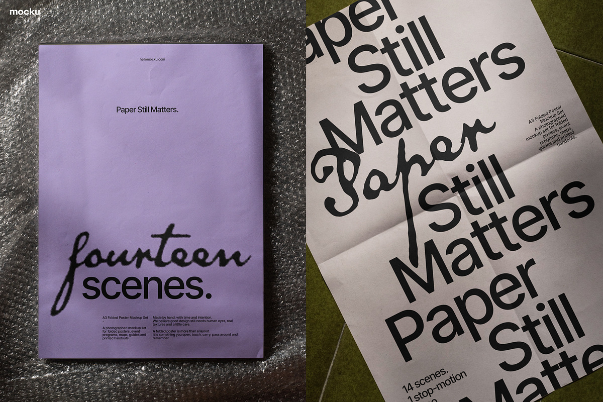 Editorial Folded Poster Mockup Set, a Books & Magazine Mockup by Mocku (Photo 8 of 17)