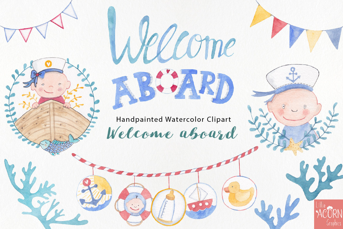 Welcome aboard watercolor graphics, an Animal Illustration by LittleAcornGraphics (Photo 1 of 12)