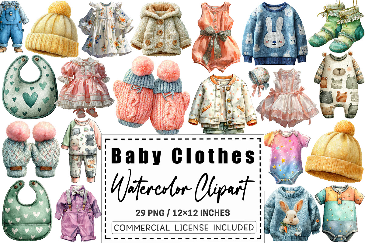 Watercolor Baby Clothes Clipart, a Graphic by CitraGraphics (Photo 1 of 4)