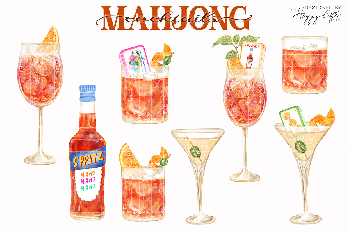 Aperitivo Mahjong Cocktails, a Food Illustration by TheHappyGiftArt (Photo 2 of 10)