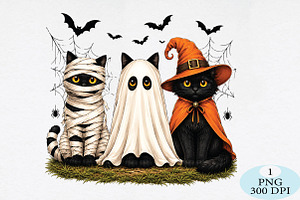 Spooky Halloween Cats PNG, a Seasonal Illustration by Daily.Designs