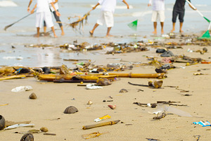 People cleaning garbage ocean beach stock photo containing beach and trash