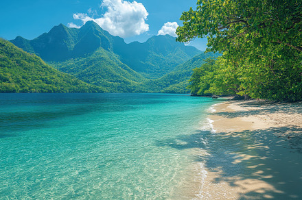 Beautiful tropical beach with clear, a Photo by Tanuart