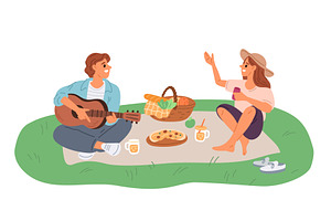 Happy couple on picnic in nature, an Illustration by Vectorbuum