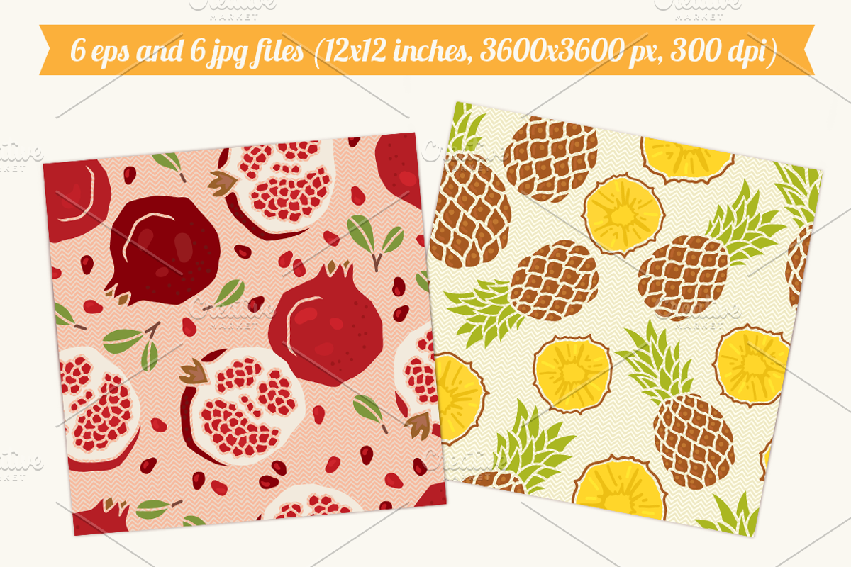Seamless patterns with fruits preview 2