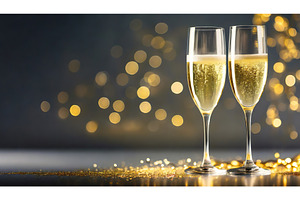 Two elegant champagne flutes filled, a Food & Drink Photo by Igor Tichonow