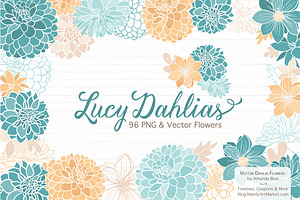 Vintage Blue Dahlia Clipart Vectors, an Illustration by Amanda Ilkov