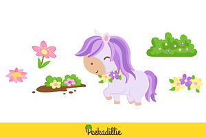 Unicorn Garden Flower Vector Clipart