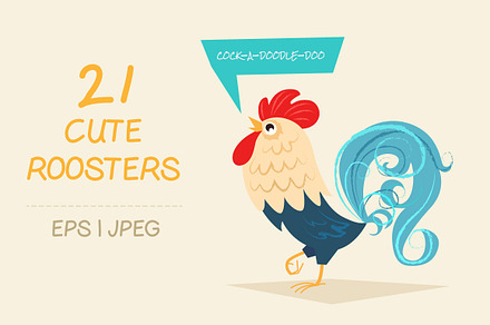 21 cards with cute roosters