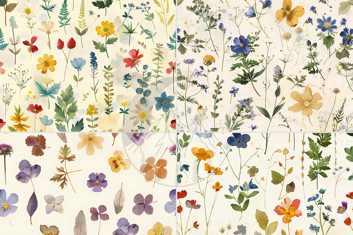 Wild Pressed Flowers Digital Paper, a Pattern Graphic by Paper ...