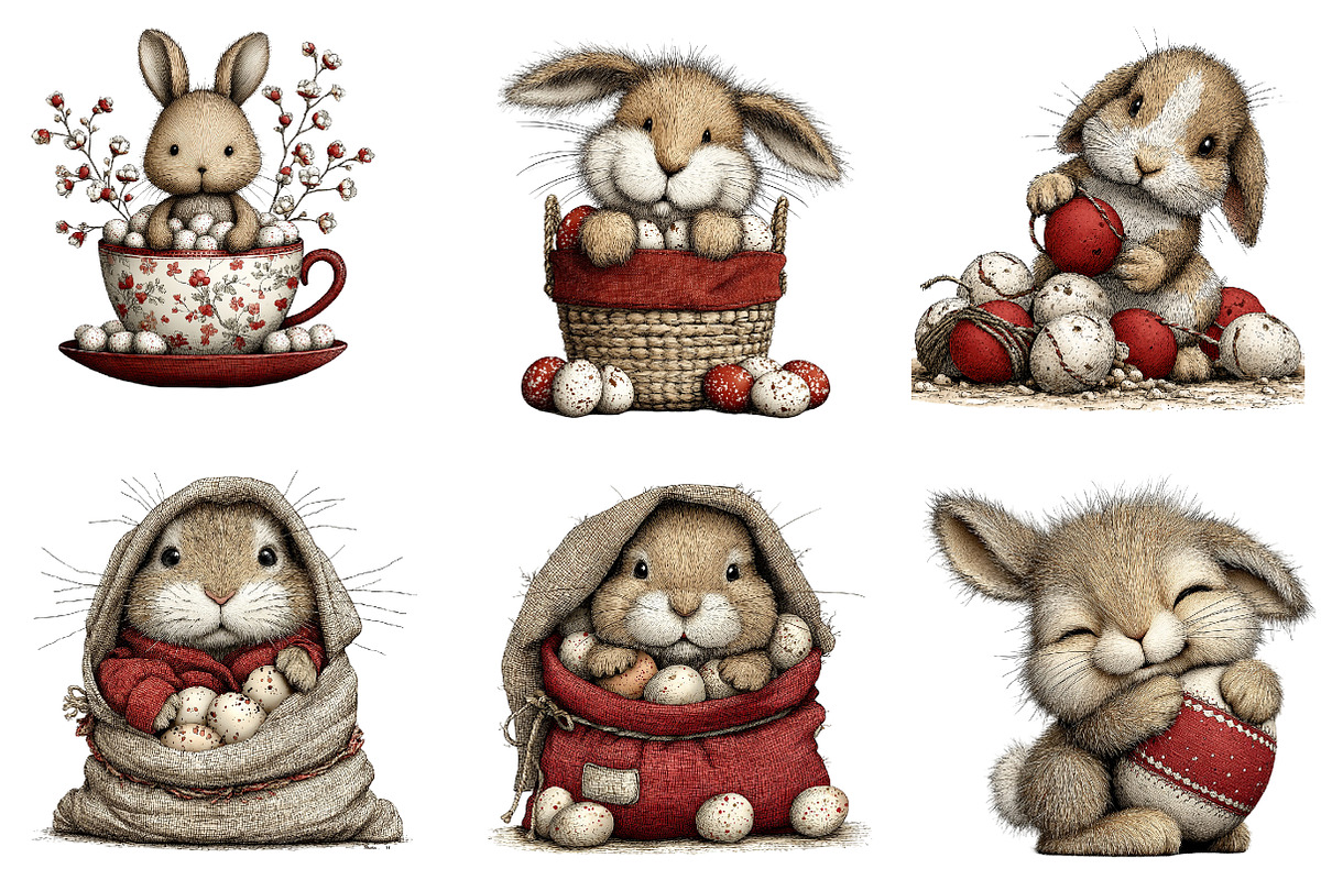 Whimsical Easter Bunny Clipart, an Illustration by CreationArt (Photo 6 of 6)