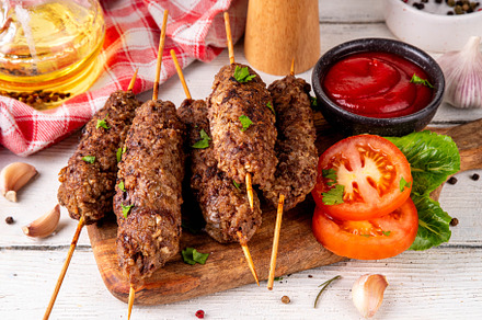 Shish kebab on stick, made from ground beef meat