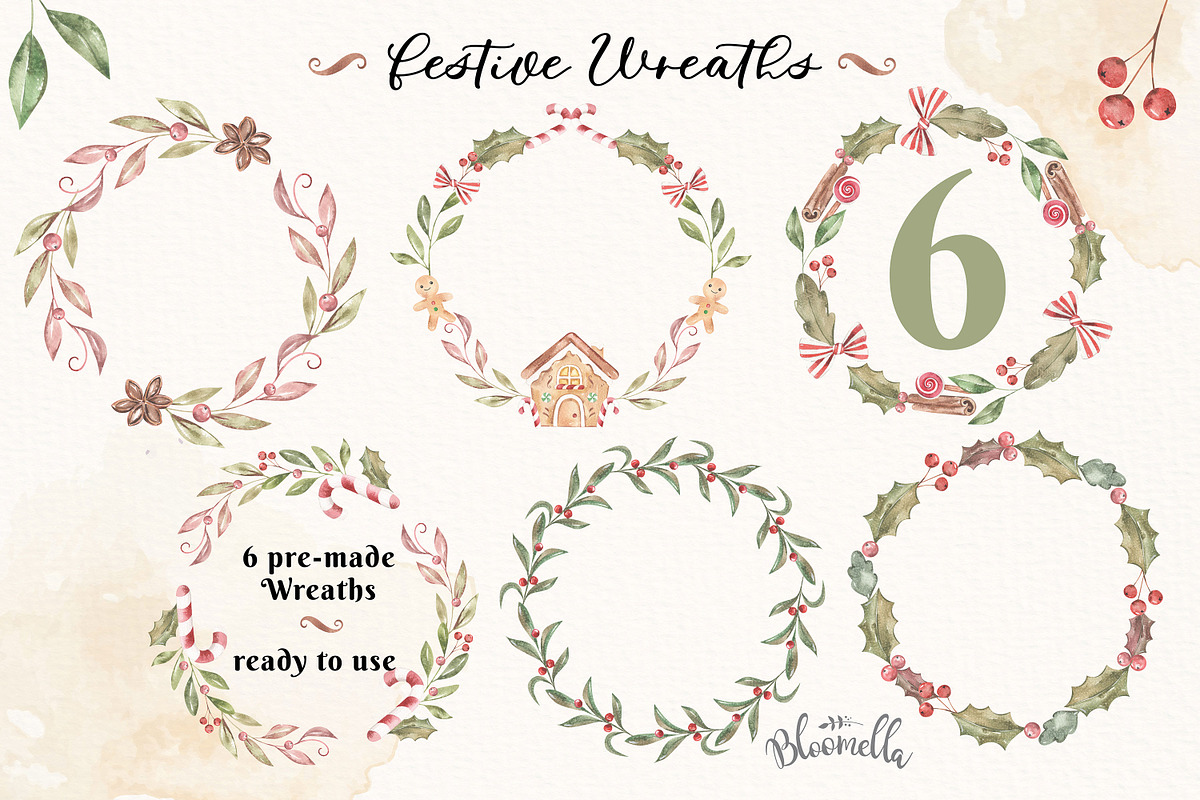 Watercolour Gingerbread Clipart Set, a Decorative Illustration by Bloomella (Photo 10 of 10)