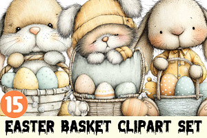 Easter Basket Clipart Set, a Graphic by CitraGraphics