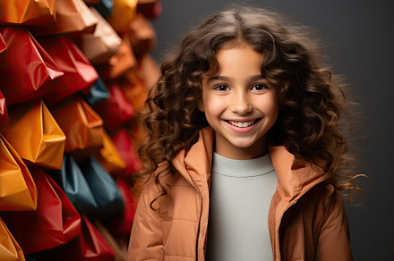 A happy girl holding shopping bags i, a Photo by SaroStock