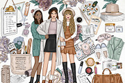 Best Friends Fashion Girl Clip Art, an Illustration by TWG Designs (Thumbnail 1 of 3)