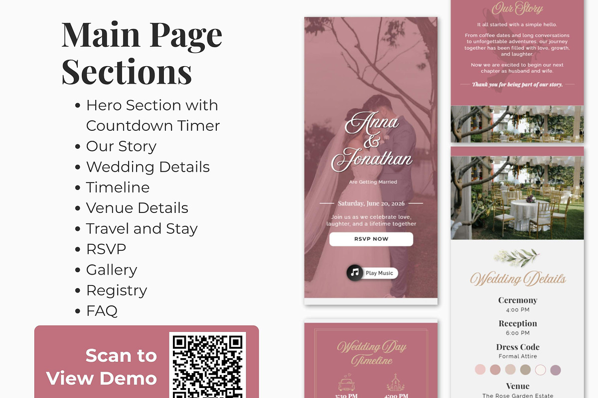 Blush Pink Wedding Website, a Landing Page Template by Everyday Perfection (Photo 2 of 10)