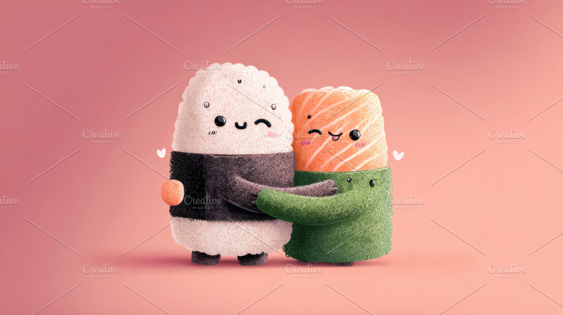 Cute sushi characters hug each other, a Photo by Beautiful things