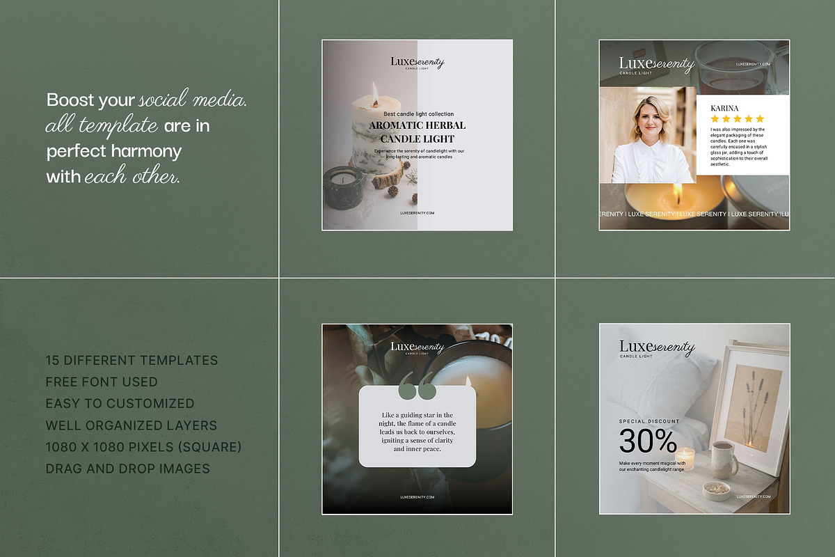 LuxeSerenity | Candle Canva Template, a Social Media Template by prajapixels (Photo 2 of 5)