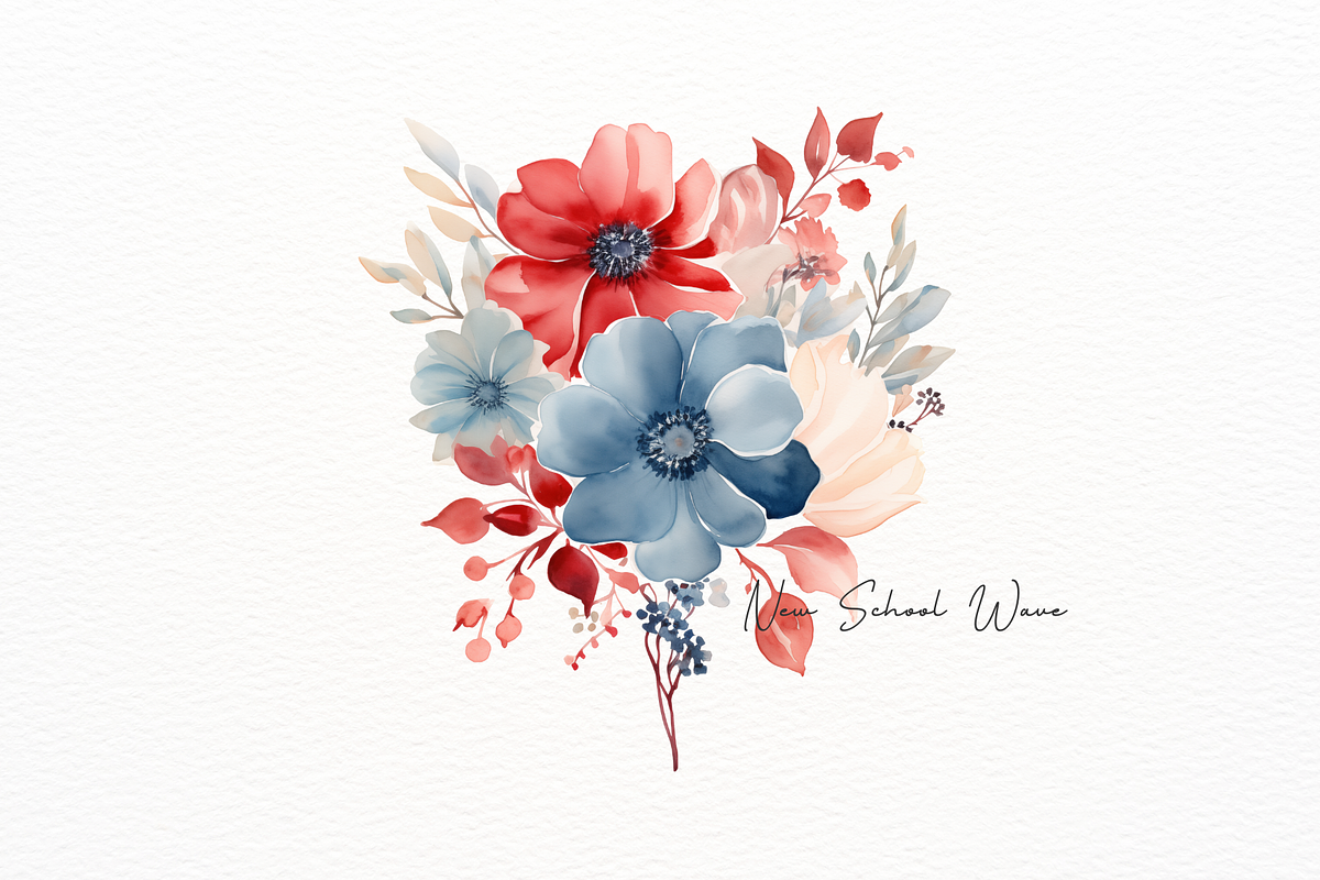 Denim Blue and Red Cream Flower, an Object Illustration by New-School-Wave (Photo 3 of 5)