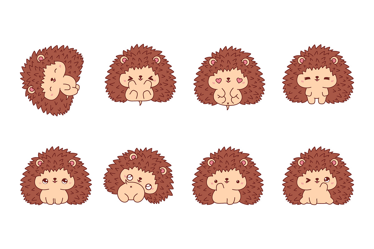 Kawaii Hedgehog Set Illustrations, an Animal Illustration by ArtVarStudio (Photo 2 of 4)