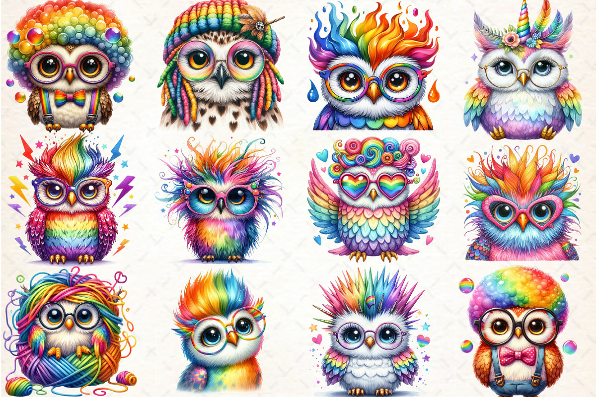 Rainbow Owl Clipart Sublimation, an Illustration by Libby Wishes (Photo 3 of 4)