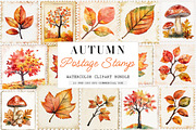 Retro Autumn Postage Stamp PNG, an Illustration by SinaCreation (Thumbnail 1 of 5)