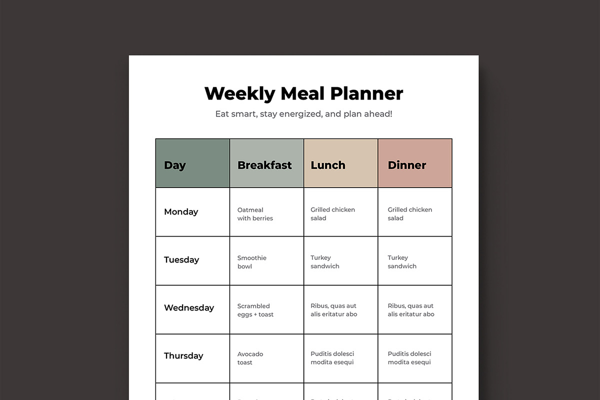 Weekly Meal Planner, a Stationery Template by MightyDesign (Photo 2 of 8)