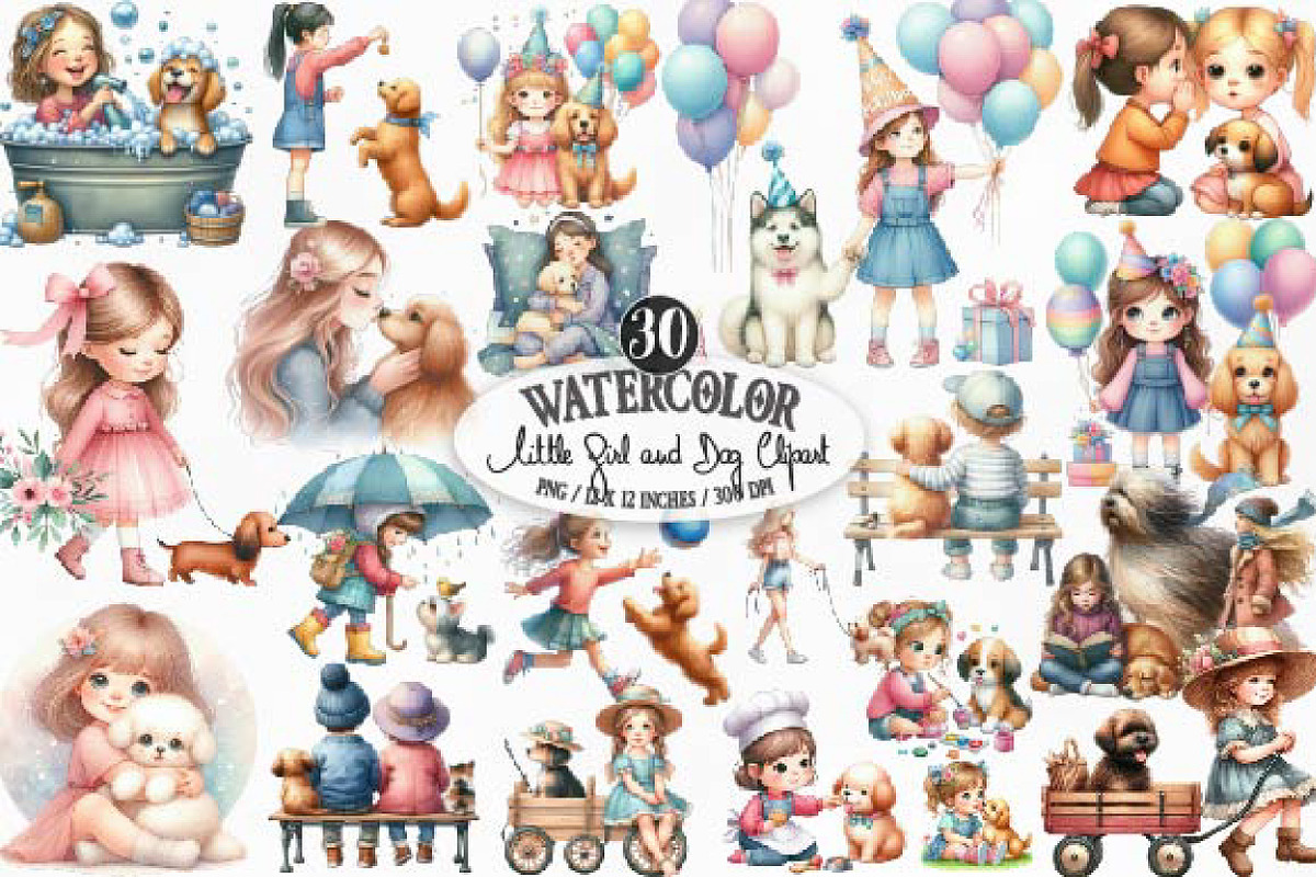 Little Girl and Dog Clipart, an Illustration by Designking (Photo 1 of 4)