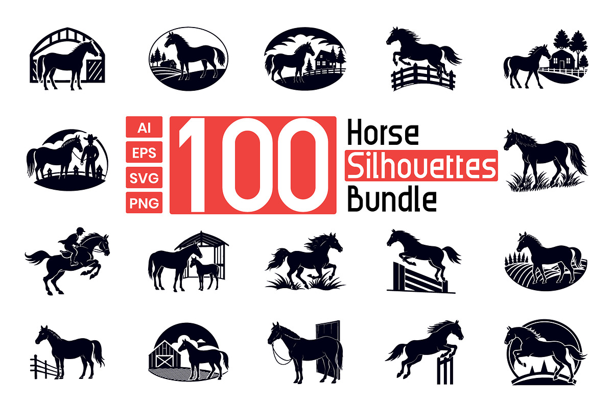 Horse Silhouettes Bundle, an Illustration by Creative_View (Photo 1 of 4)